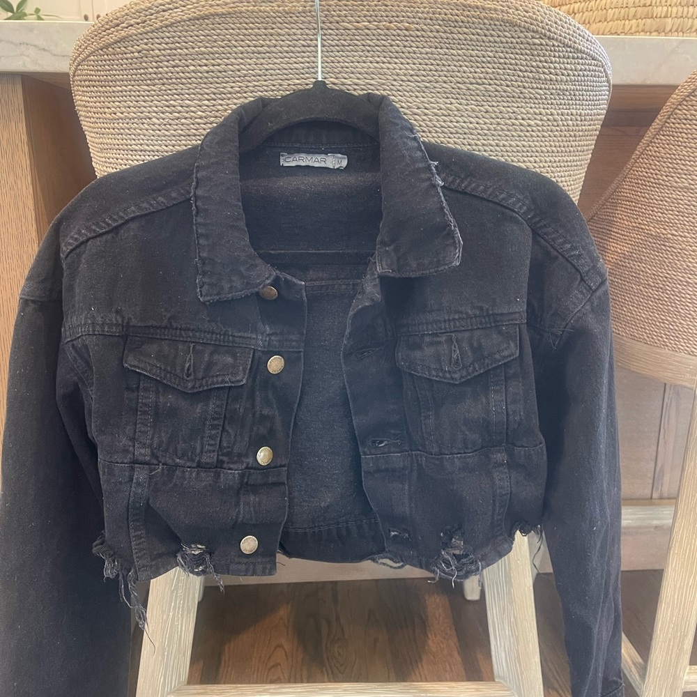 CARMAR cropped black jean jacket